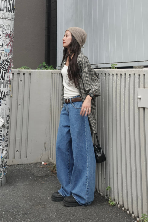 2wayチェックレイヤードデニム